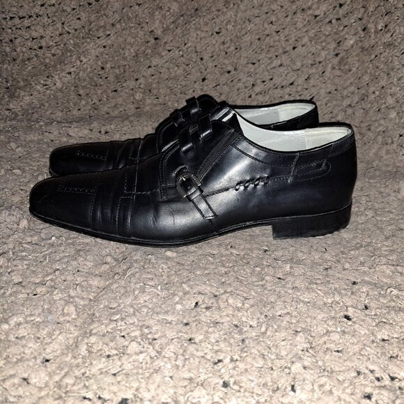 CESARE PACIOTTI-Black Leather-Buckle/Lace Concept-Sz 7.5-Excellent - Picture 2 of 8